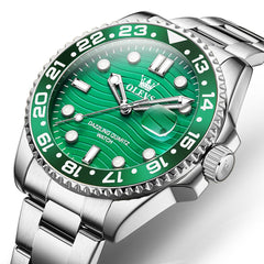 OLEVS 3610 Dive Style Steel Quartz Watch for Men - Silver Green Watch | Olevs Watch Store
