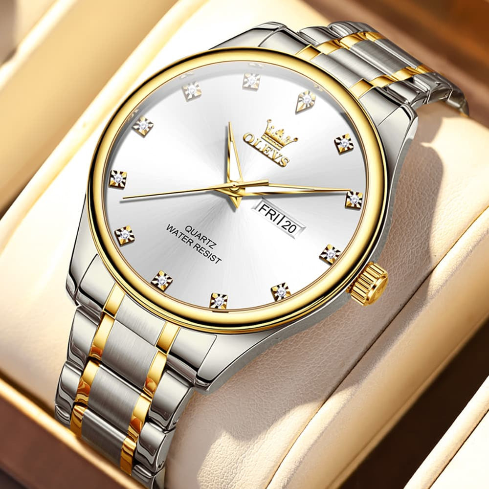 OLEVS 3612 Diamond Dial Quartz Steel Watch for Men - All Gold Watch | Olevs Watch Store