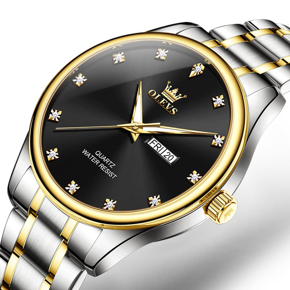 OLEVS 3612 Diamond Dial Quartz Steel Watch for Men - All Gold Watch | Olevs Watch Store