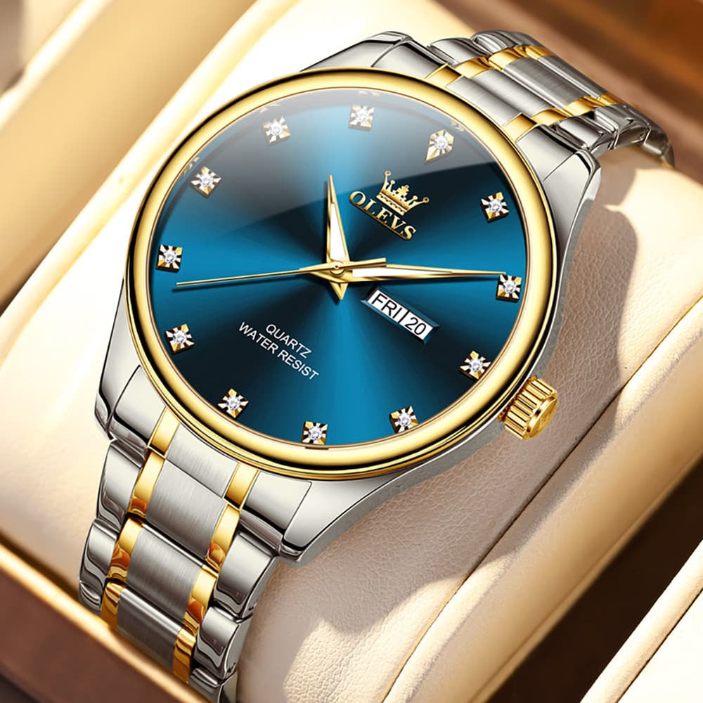 OLEVS 3612 Diamond Dial Quartz Steel Watch for Men - All Gold Watch | Olevs Watch Store