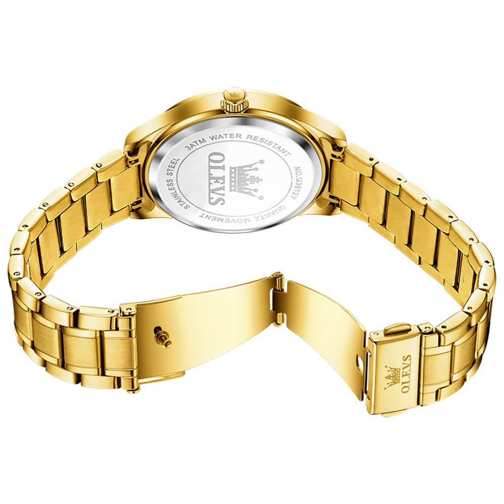 OLEVS 3612 Diamond Dial Quartz Steel Watch for Men - All Gold Watch | Olevs Watch Store