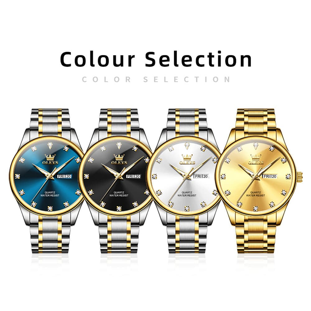 OLEVS 3612 Diamond Dial Quartz Steel Watch for Men - All Gold Watch | Olevs Watch Store