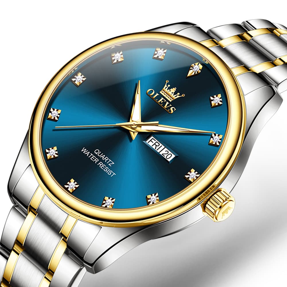 OLEVS 3612 Diamond Dial Quartz Steel Watch for Men - All Gold Watch | Olevs Watch Store