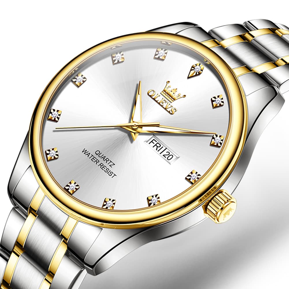 OLEVS 3612 Diamond Dial Quartz Steel Watch for Men - All Gold Watch | Olevs Watch Store