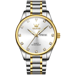 OLEVS 3612 Diamond Dial Quartz Steel Watch for Men - Two Tone White Watch | Olevs Watch Store