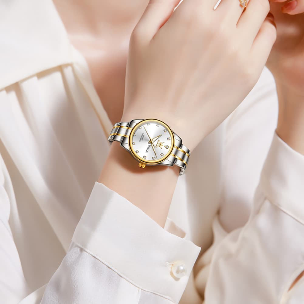 OLEVS 3612 Diamond Dial Quartz Steel Watch for Women - All Gold Watch | Olevs Watch Store