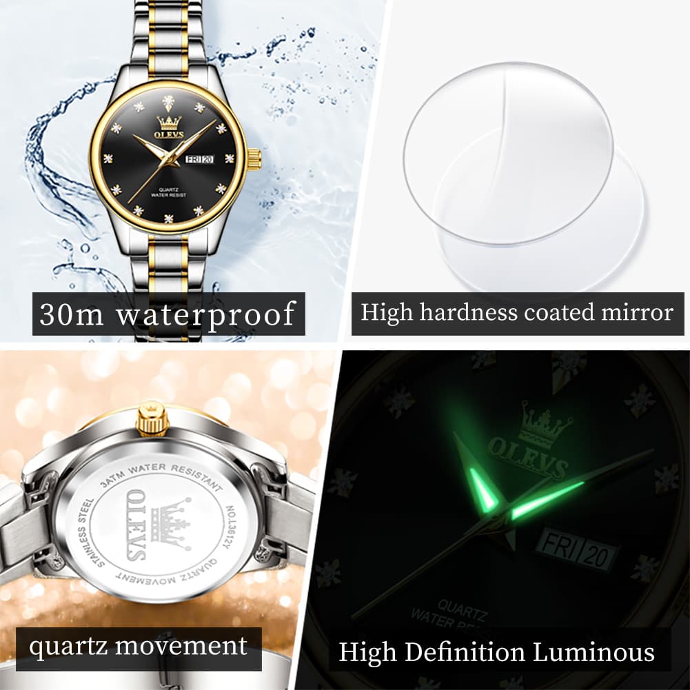 OLEVS 3612 Diamond Dial Quartz Steel Watch for Women - All Gold Watch | Olevs Watch Store