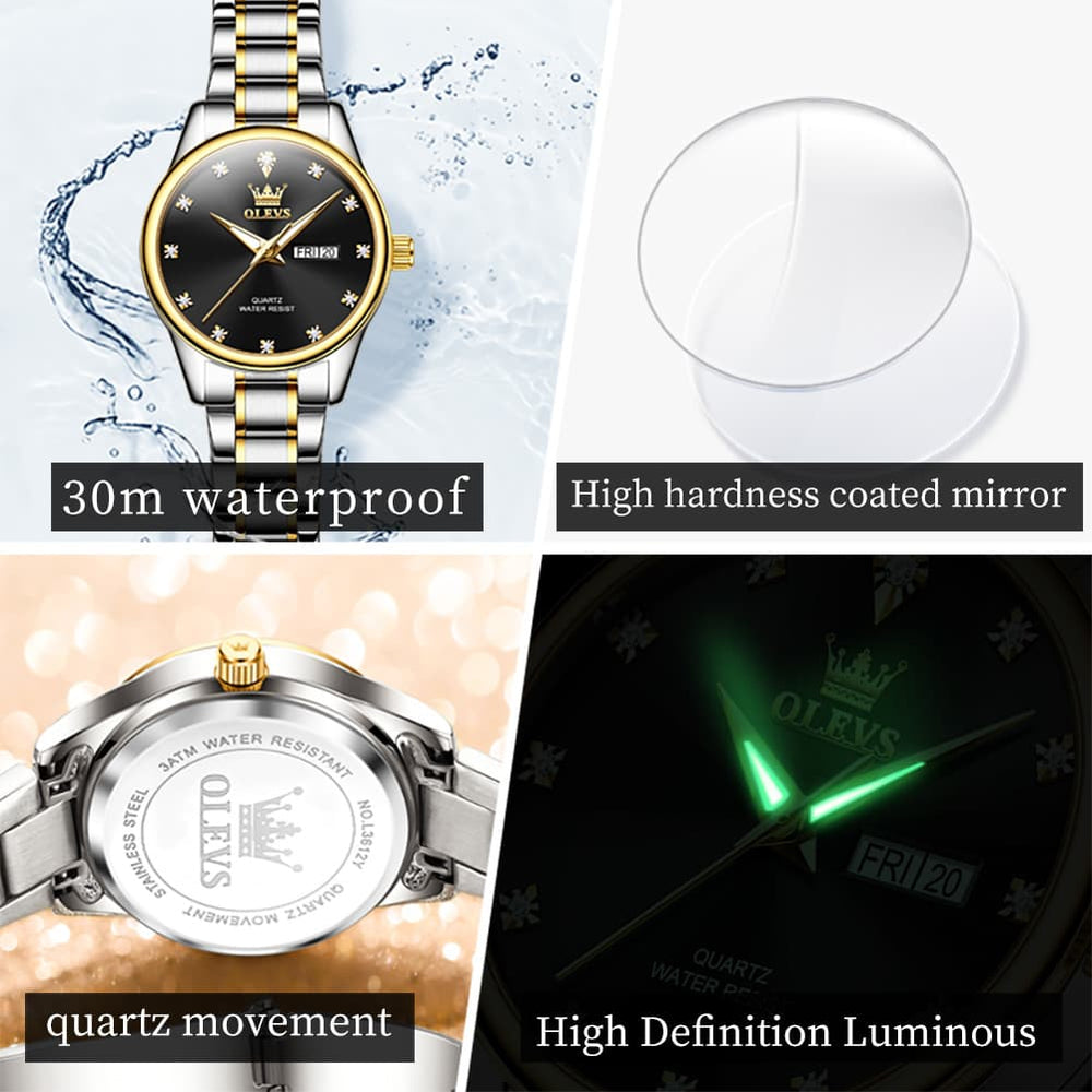 OLEVS 3612 Diamond Dial Quartz Steel Watch for Women - All Gold Watch | Olevs Watch Store