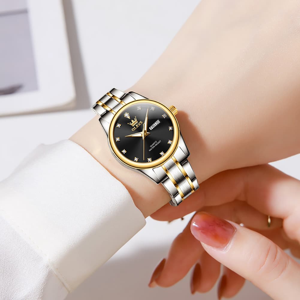 OLEVS 3612 Diamond Dial Quartz Steel Watch for Women - All Gold Watch | Olevs Watch Store