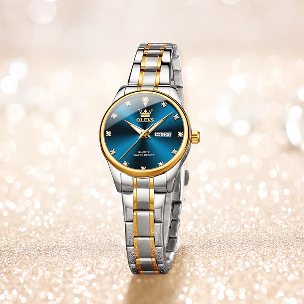 OLEVS 3612 Diamond Dial Quartz Steel Watch for Women - All Gold Watch | Olevs Watch Store