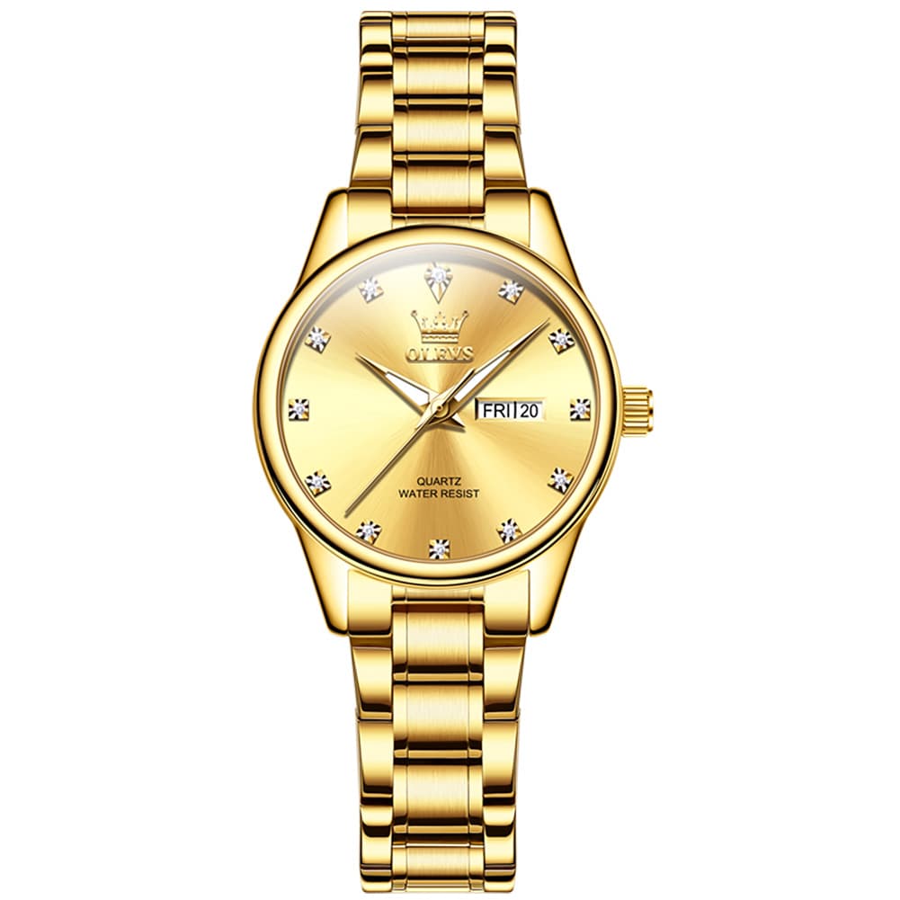 OLEVS 3612 Diamond Dial Quartz Steel Watch for Women - All Gold Watch | Olevs Watch Store