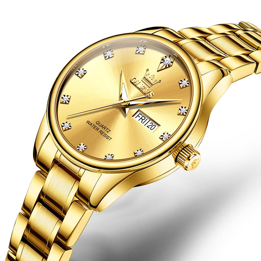 OLEVS 3612 Diamond Dial Quartz Steel Watch for Women - All Gold Watch | Olevs Watch Store