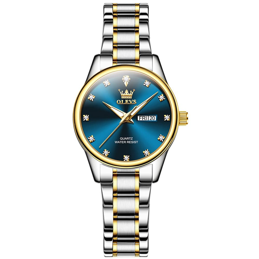 OLEVS 3612 Diamond Dial Quartz Steel Watch for Women - All Gold Watch | Olevs Watch Store
