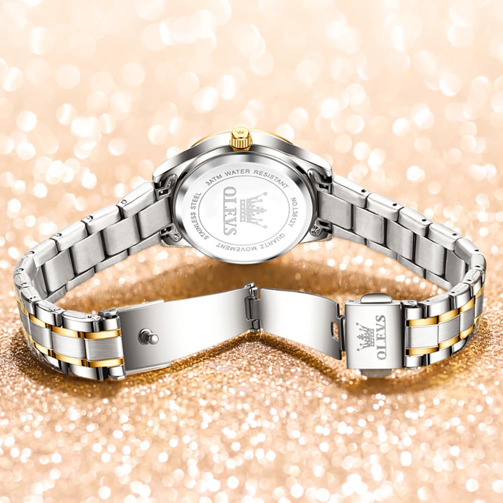 OLEVS 3612 Diamond Dial Quartz Steel Watch for Women - All Gold Watch | Olevs Watch Store
