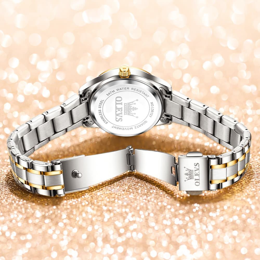 OLEVS 3612 Diamond Dial Quartz Steel Watch for Women - All Gold Watch | Olevs Watch Store