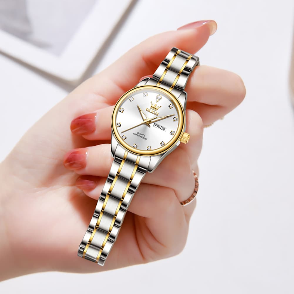 OLEVS 3612 Diamond Dial Quartz Steel Watch for Women - All Gold Watch | Olevs Watch Store