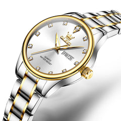OLEVS 3612 Diamond Dial Quartz Steel Watch for Women - Two Tone White Watch | Olevs Watch Store