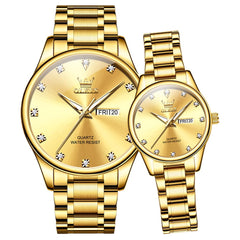 OLEVS 3612Q Diamond Dial Quartz Couple Watches Set - All Gold Watch | Olevs Watch Store