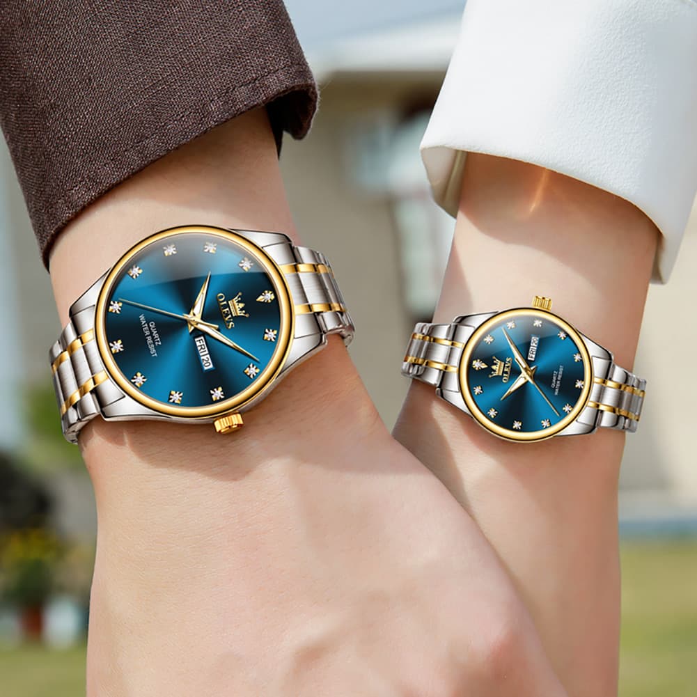 OLEVS 3612Q Diamond Dial Quartz Couple Watches Set - Two Tone White Watch | Olevs Watch Store