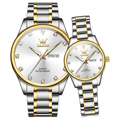 OLEVS 3612Q Diamond Dial Quartz Couple Watches Set - Two Tone White Watch | Olevs Watch Store