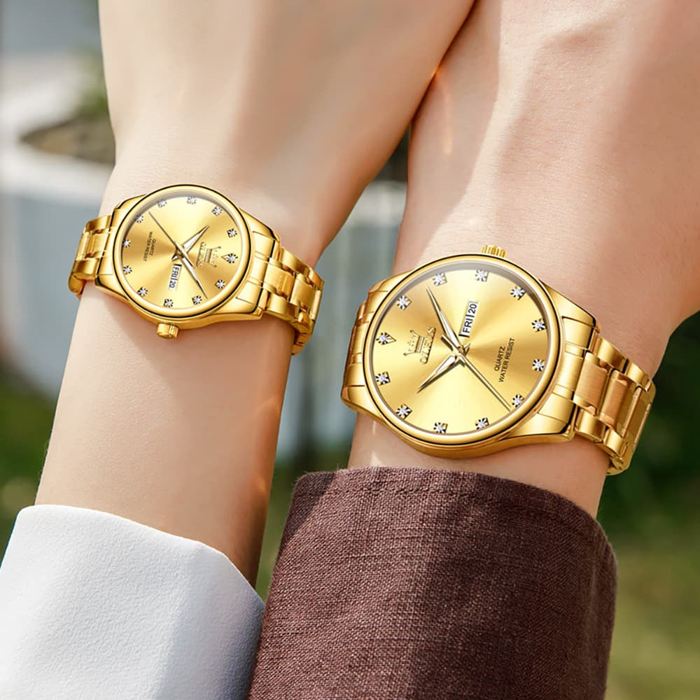 OLEVS 3612Q Diamond Dial Quartz Couple Watches Set - Two Tone White Watch | Olevs Watch Store