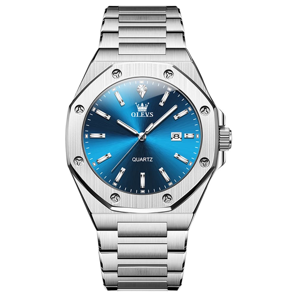 OLEVS 3613 Octagonal Bezel Quartz Steel Watch for Men - All Black Watch | Olevs Watch Store