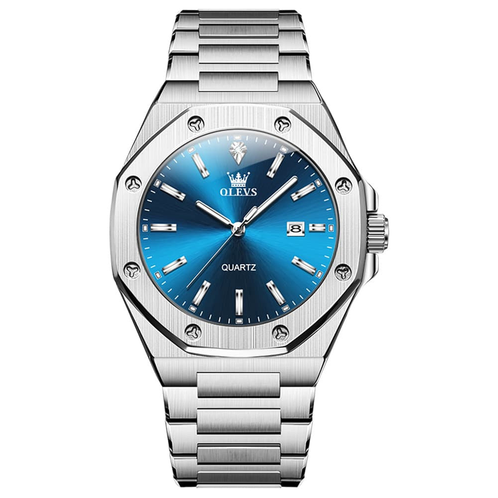 OLEVS 3613 Octagonal Bezel Quartz Steel Watch for Men - All Black Watch | Olevs Watch Store