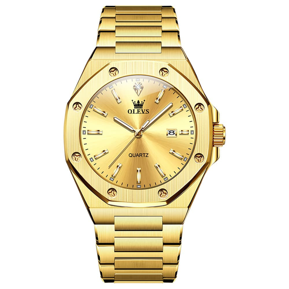OLEVS 3613 Octagonal Bezel Quartz Steel Watch for Men - All Gold Watch | Olevs Watch Store
