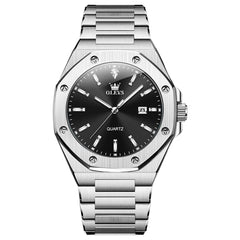 OLEVS 3613 Octagonal Bezel Quartz Steel Watch for Men - Silver Black Watch | Olevs Watch Store