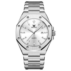 OLEVS 3613 Octagonal Bezel Quartz Steel Watch for Men - Silver White Watch | Olevs Watch Store