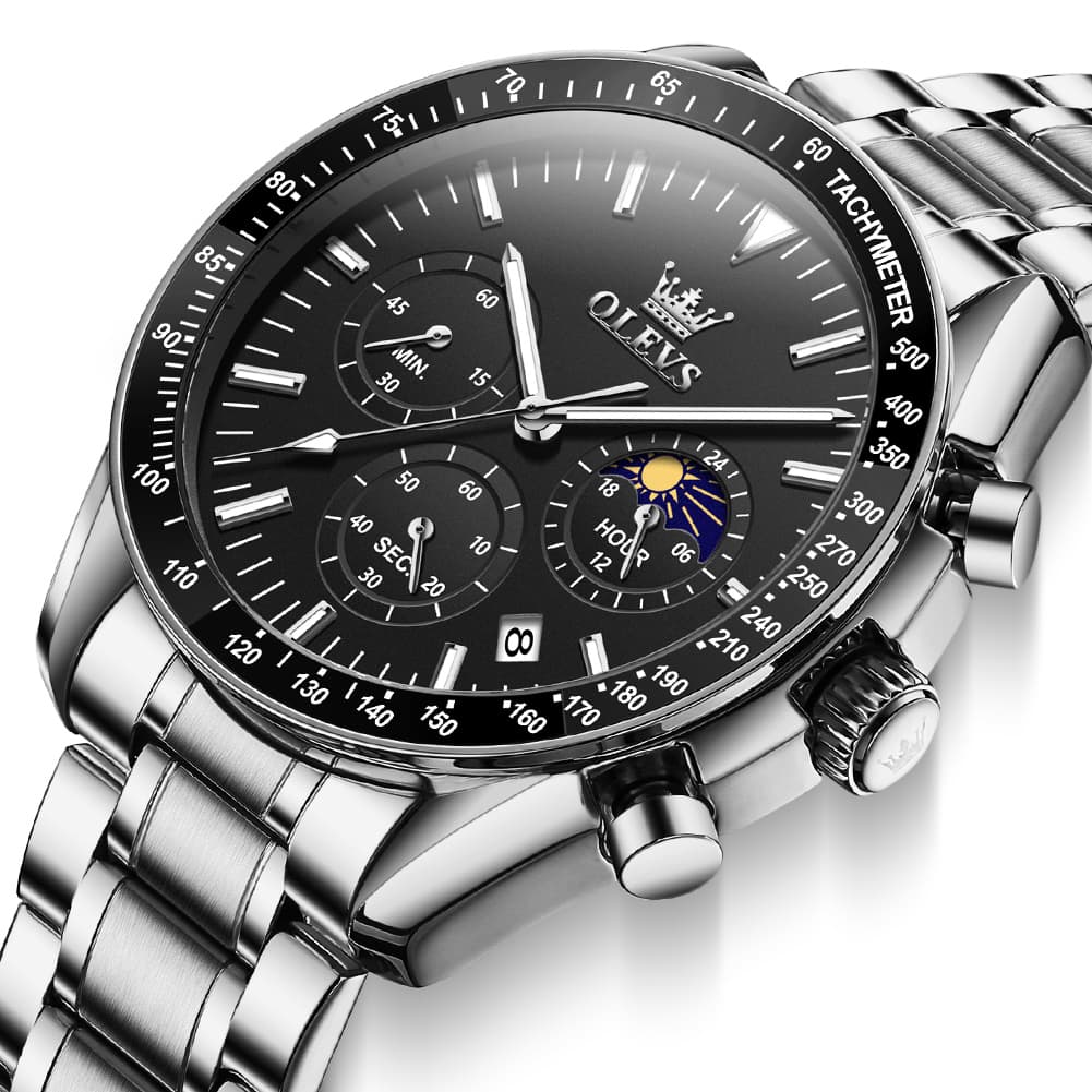 OLEVS 3618 Chronograph Moon Phase Quartz Watch for Men - Rose Gold Watch | Olevs Watch Store