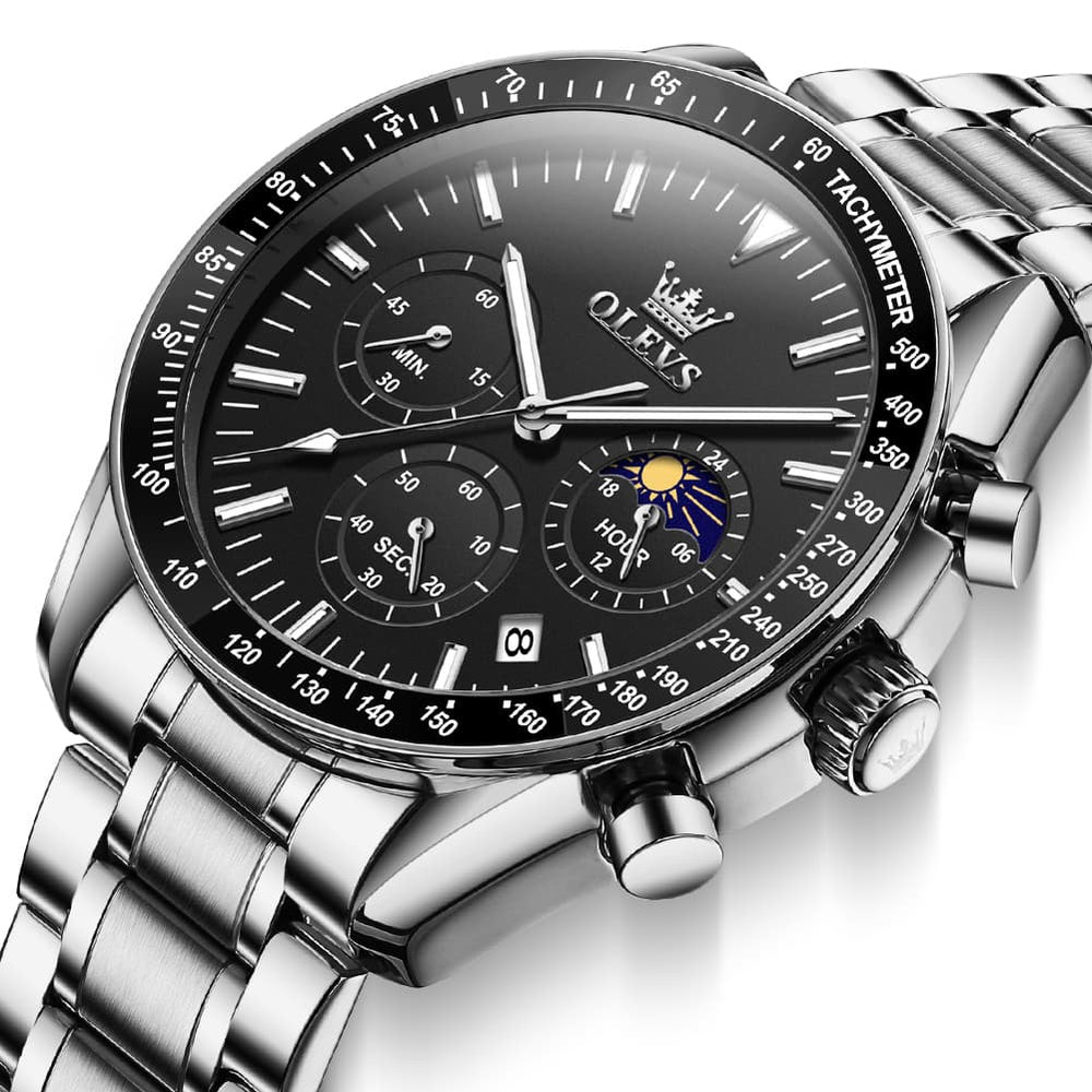 OLEVS 3618 Chronograph Moon Phase Quartz Watch for Men - Rose Gold Watch | Olevs Watch Store