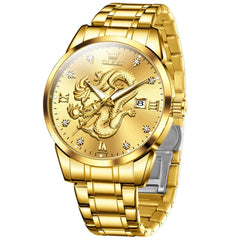 OLEVS 3619 3D Dragon Quartz Watch for Men - Steel Gold Watch | Olevs Watch Store