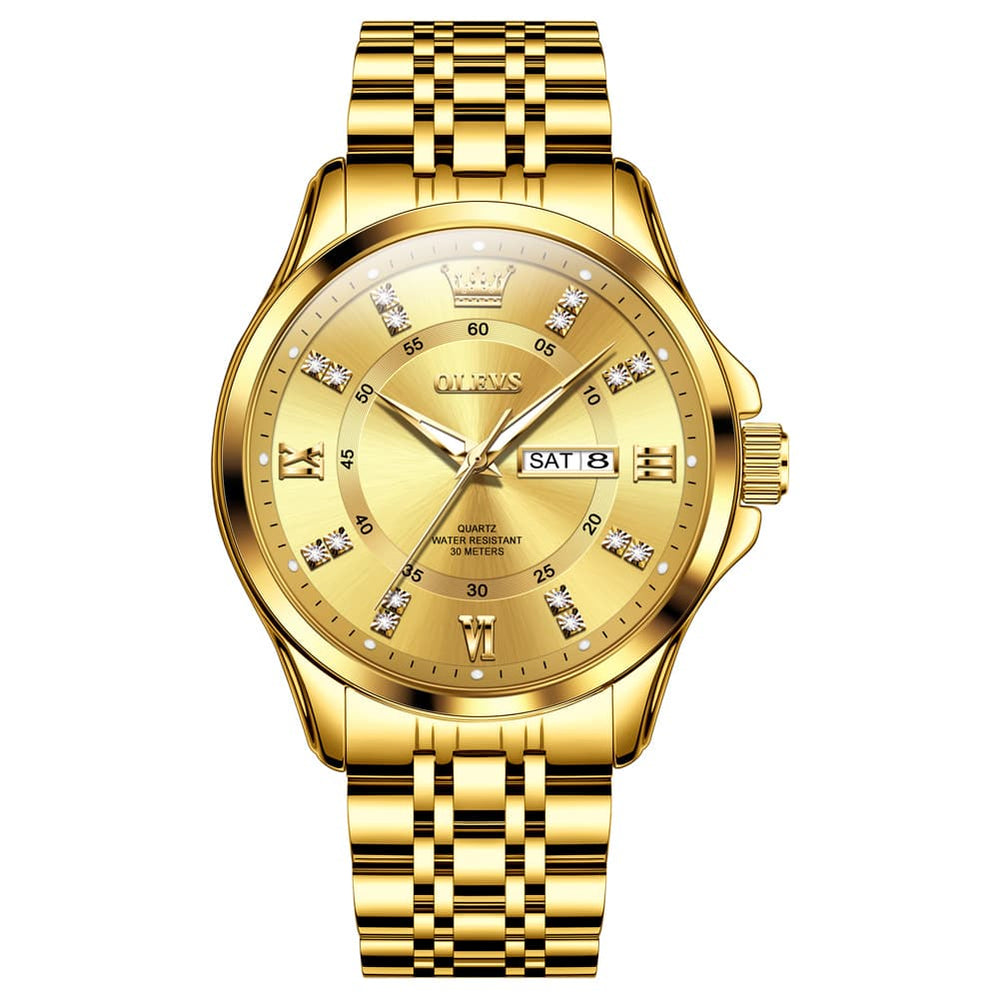 OLEVS 3620 Classic Diamond Quartz Steel Watch for Men - All Gold Watch | Olevs Watch Store