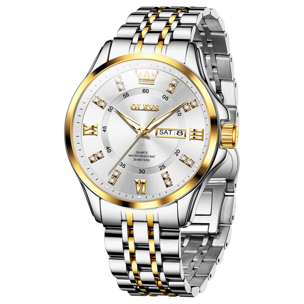 OLEVS 3620 Classic Diamond Quartz Steel Watch for Men - All Gold Watch | Olevs Watch Store