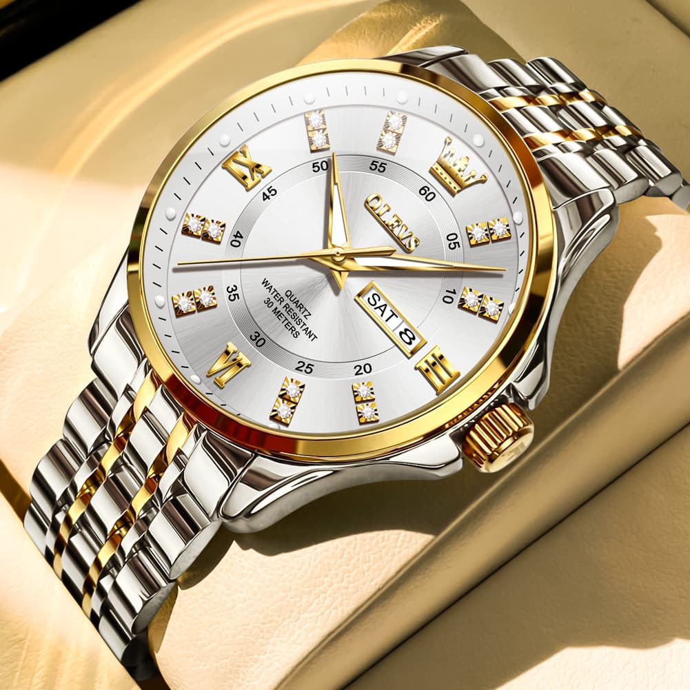 OLEVS 3620 Classic Diamond Quartz Steel Watch for Men - All Gold Watch | Olevs Watch Store