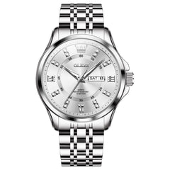 OLEVS 3620 Classic Diamond Quartz Steel Watch for Men - Silver White Watch | Olevs Watch Store