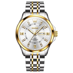 OLEVS 3620 Classic Diamond Quartz Steel Watch for Men - Two Tone White Watch | Olevs Watch Store