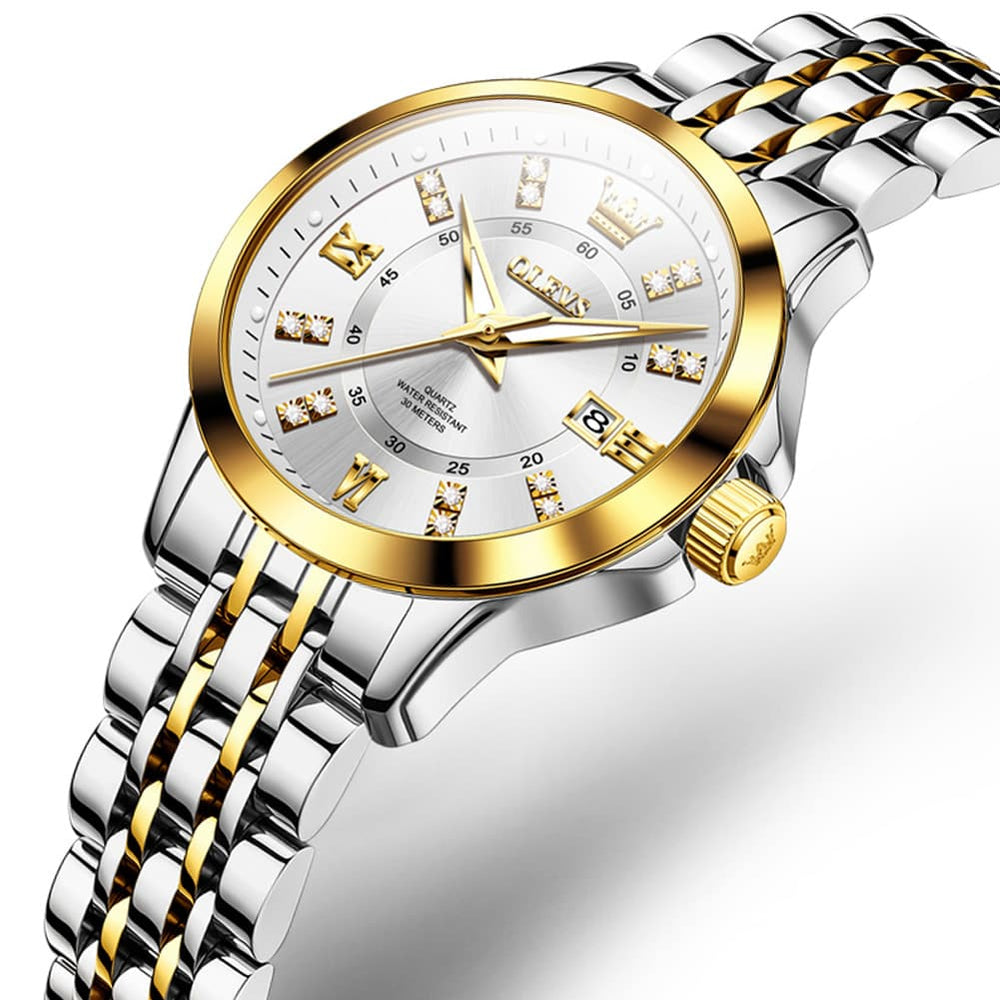 OLEVS 3620 Classic Diamond Quartz Steel Watch for Women - All Gold Watch | Olevs Watch Store