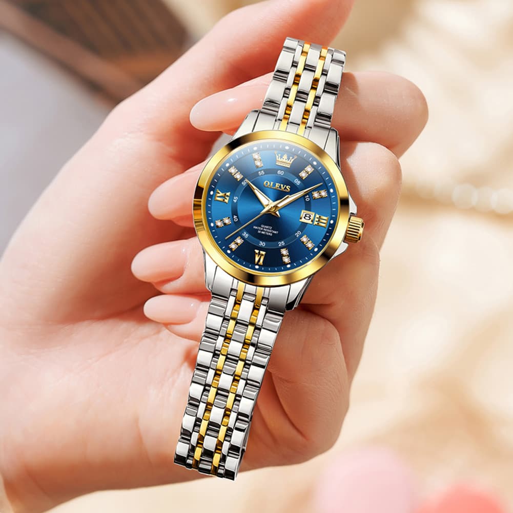 OLEVS 3620 Classic Diamond Quartz Steel Watch for Women - All Gold Watch | Olevs Watch Store