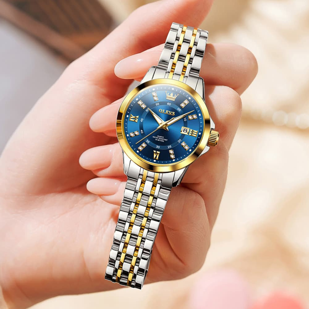 OLEVS 3620 Classic Diamond Quartz Steel Watch for Women - All Gold Watch | Olevs Watch Store