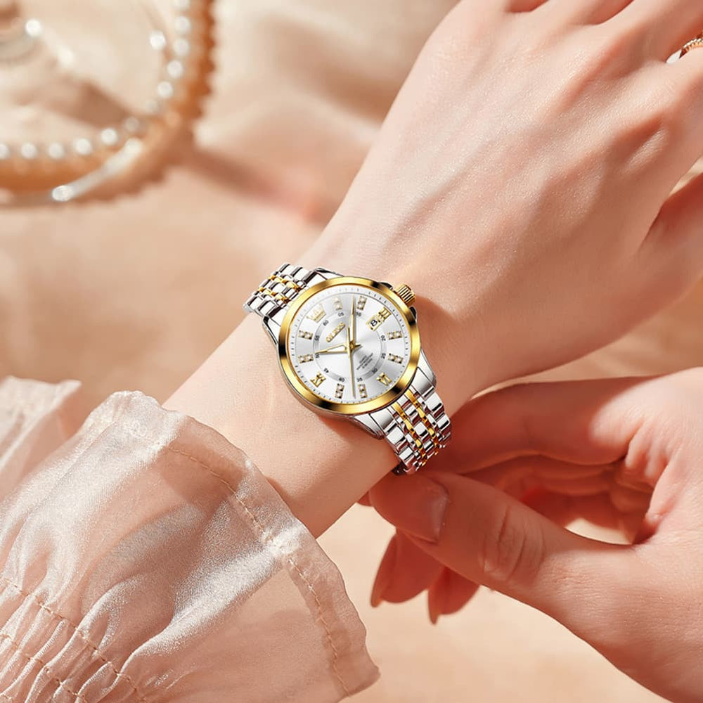 OLEVS 3620 Classic Diamond Quartz Steel Watch for Women - All Gold Watch | Olevs Watch Store