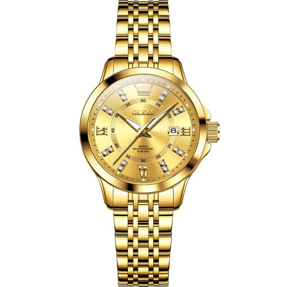 OLEVS 3620 Classic Diamond Quartz Steel Watch for Women - All Gold Watch | Olevs Watch Store