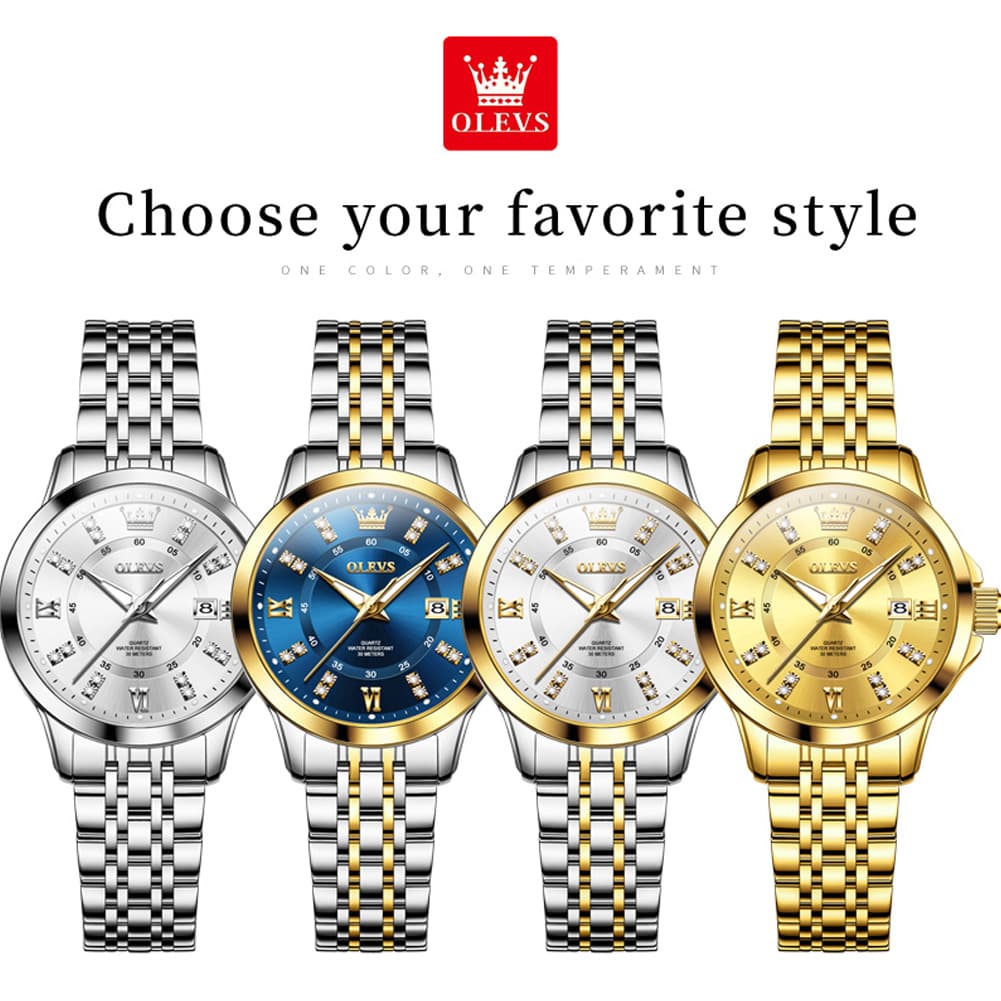 OLEVS 3620 Classic Diamond Quartz Steel Watch for Women - All Gold Watch | Olevs Watch Store
