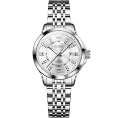 OLEVS 3620 Classic Diamond Quartz Steel Watch for Women - Silver White Watch | Olevs Watch Store