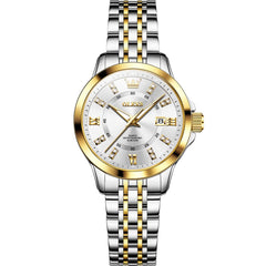 OLEVS 3620 Classic Diamond Quartz Steel Watch for Women - Two Tone White Watch | Olevs Watch Store