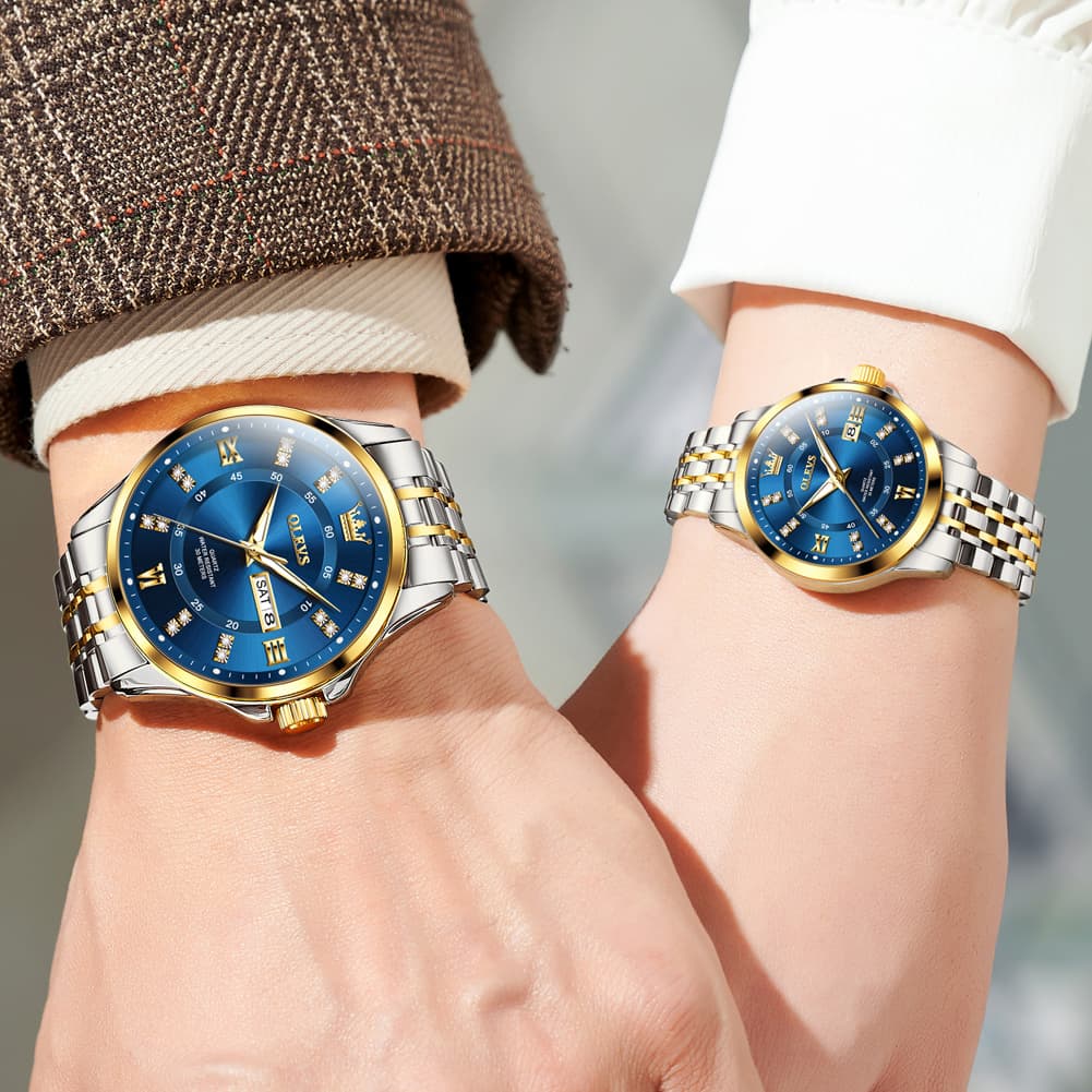 OLEVS 3620Q Classic Diamond Quartz Couple Watches Set - All Gold Watch | Olevs Watch Store