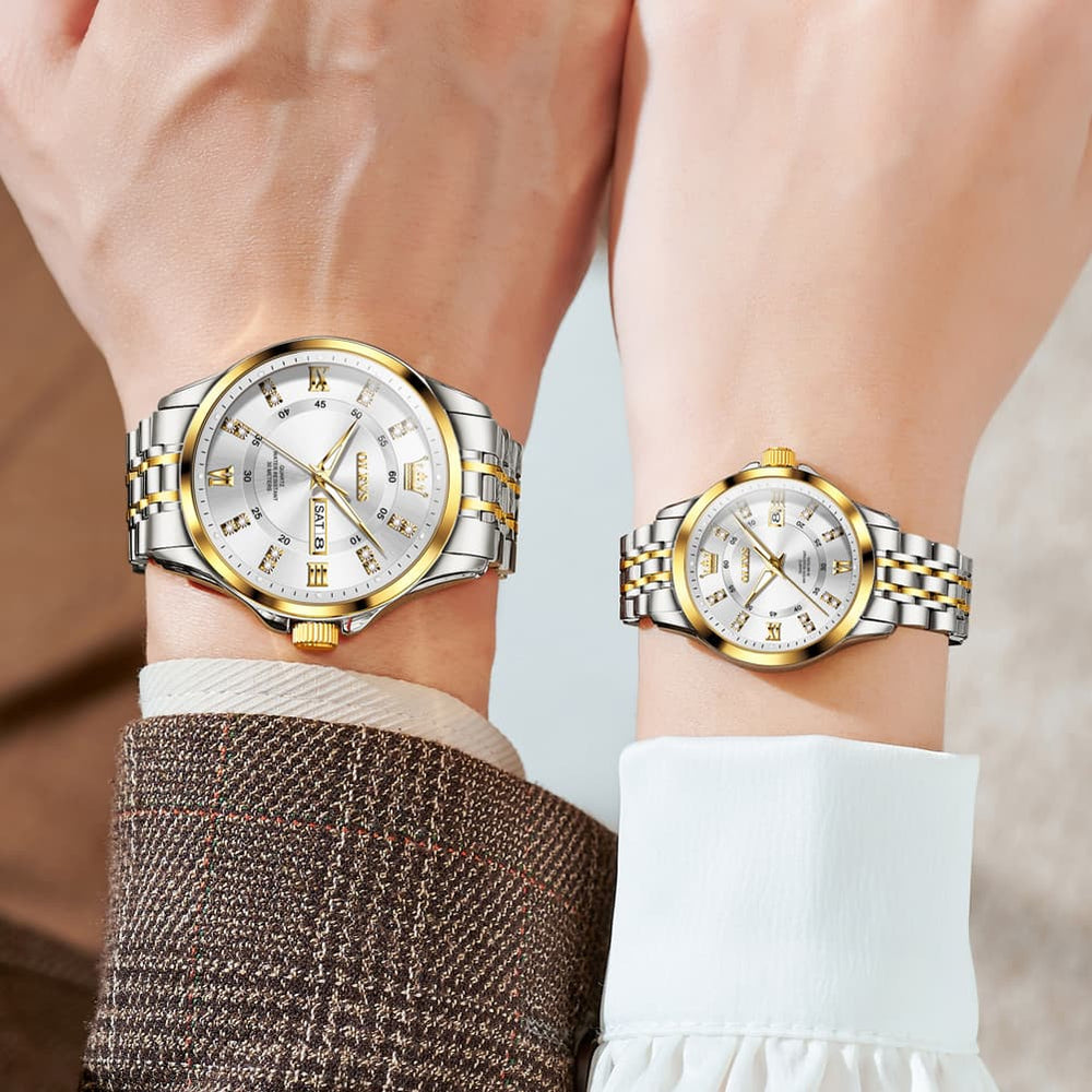 OLEVS 3620Q Classic Diamond Quartz Couple Watches Set - All Gold Watch | Olevs Watch Store