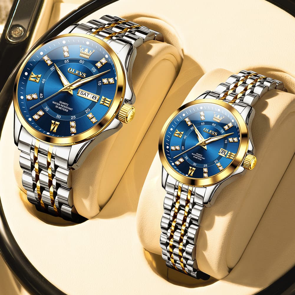 OLEVS 3620Q Classic Diamond Quartz Couple Watches Set - All Gold Watch | Olevs Watch Store