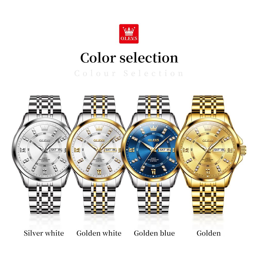 OLEVS 3620Q Classic Diamond Quartz Couple Watches Set - All Gold Watch | Olevs Watch Store